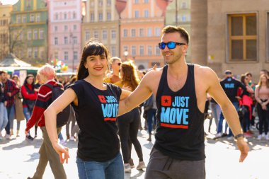 Wroclaw, Poland - April 2022: Rueda de Casino open event at market square