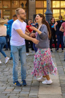 Wroclaw, Poland - April 2022: Rueda de Casino open event at market square