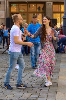 Wroclaw, Poland - April 2022: Rueda de Casino open event at market square