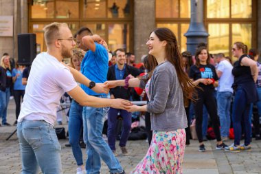 Wroclaw, Poland - April 2022: Rueda de Casino open event at market square