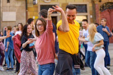 Wroclaw, Poland - April 2022: Rueda de Casino open event at market square