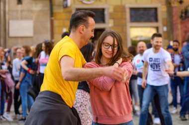 Wroclaw, Poland - April 2022: Rueda de Casino open event at market square