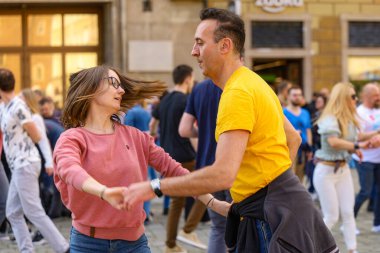 Wroclaw, Poland - April 2022: Rueda de Casino open event at market square