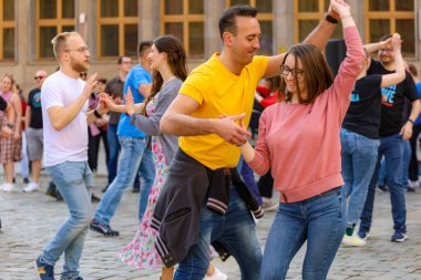 Wroclaw, Poland - April 2022: Rueda de Casino open event at market square