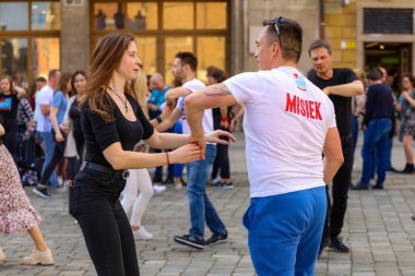 Wroclaw, Poland - April 2022: Rueda de Casino open event at market square