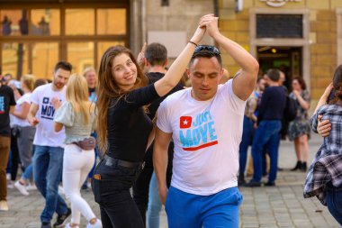 Wroclaw, Poland - April 2022: Rueda de Casino open event at market square