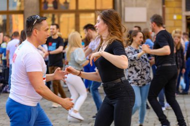 Wroclaw, Poland - April 2022: Rueda de Casino open event at market square