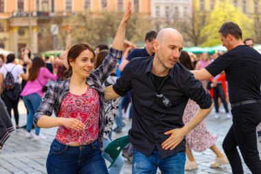Wroclaw, Poland - April 2022: Rueda de Casino open event at market square