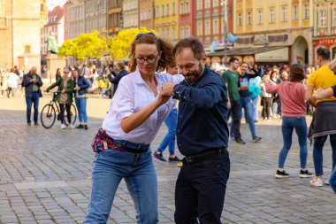Wroclaw, Poland - April 2022: Rueda de Casino open event at market square