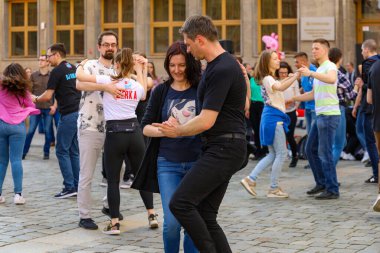 Wroclaw, Poland - April 2022: Rueda de Casino open event at market square