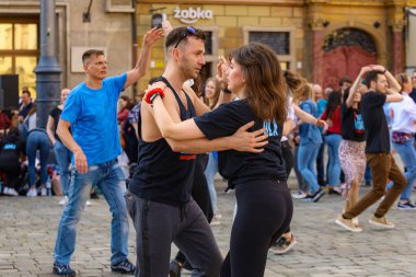 Wroclaw, Poland - April 2022: Rueda de Casino open event at market square