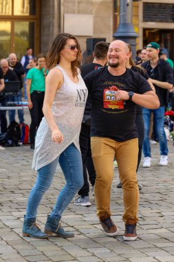 Wroclaw, Poland - April 2022: Rueda de Casino open event at market square