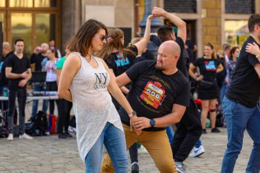 Wroclaw, Poland - April 2022: Rueda de Casino open event at market square