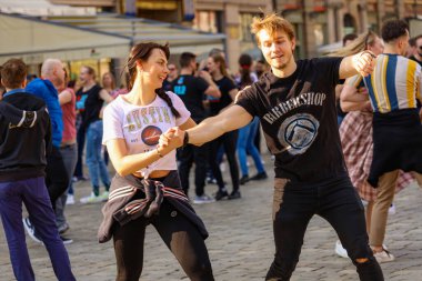 Wroclaw, Poland - April 2022: Rueda de Casino open event at market square
