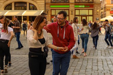 Wroclaw, Poland - April 2022: Rueda de Casino open event at market square