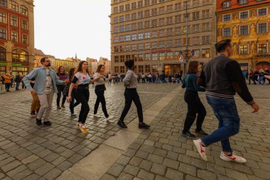 Wroclaw, Poland - April 2022: Rueda de Casino open event at market square