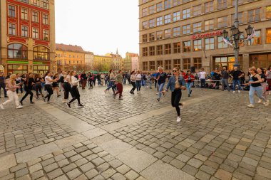 Wroclaw, Poland - April 2022: Rueda de Casino open event at market square