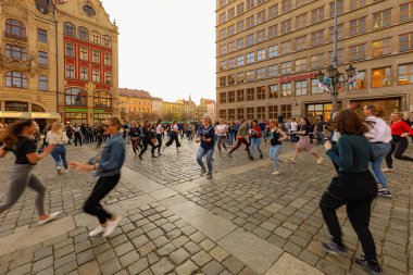 Wroclaw, Poland - April 2022: Rueda de Casino open event at market square