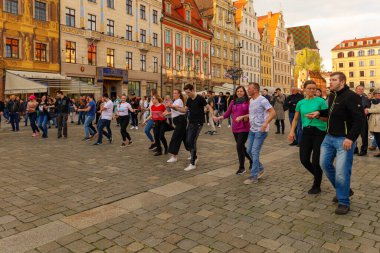 Wroclaw, Poland - April 2022: Rueda de Casino open event at market square
