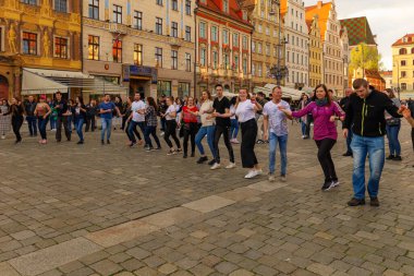 Wroclaw, Poland - April 2022: Rueda de Casino open event at market square
