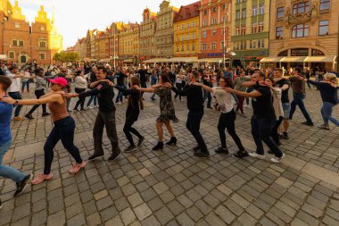 Wroclaw, Poland - April 2022: Rueda de Casino open event at market square