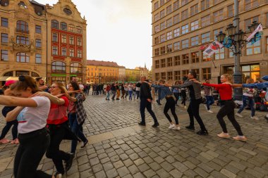 Wroclaw, Poland - April 2022: Rueda de Casino open event at market square