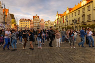 Wroclaw, Poland - April 2022: Rueda de Casino open event at market square