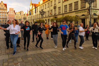 Wroclaw, Poland - April 2022: Rueda de Casino open event at market square