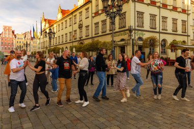 Wroclaw, Poland - April 2022: Rueda de Casino open event at market square