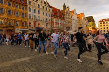 Wroclaw, Poland - April 2022: Rueda de Casino open event at market square