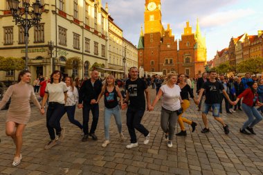 Wroclaw, Poland - April 2022: Rueda de Casino open event at market square