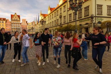 Wroclaw, Poland - April 2022: Rueda de Casino open event at market square