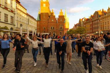 Wroclaw, Poland - April 2022: Rueda de Casino open event at market square