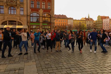 Wroclaw, Poland - April 2022: Rueda de Casino open event at market square