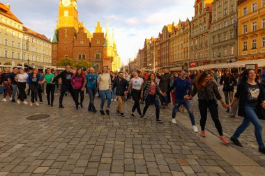 Wroclaw, Poland - April 2022: Rueda de Casino open event at market square