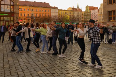 Wroclaw, Poland - April 2022: Rueda de Casino open event at market square