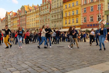 Wroclaw, Poland - April 2022: Rueda de Casino open event at market square