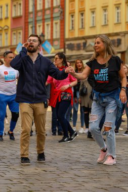 Wroclaw, Poland - April 2022: Rueda de Casino open event at market square