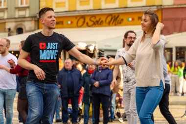 Wroclaw, Poland - April 2022: Rueda de Casino open event at market square