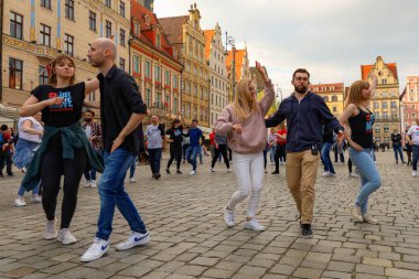 Wroclaw, Poland - April 2022: Rueda de Casino open event at market square
