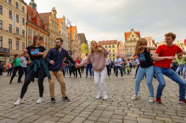 Wroclaw, Poland - April 2022: Rueda de Casino open event at market square