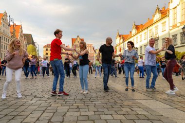 Wroclaw, Poland - April 2022: Rueda de Casino open event at market square