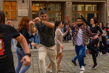 Wroclaw, Poland - April 2022: Rueda de Casino open event at market square