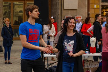 Wroclaw, Poland - April 2022: Rueda de Casino open event at market square