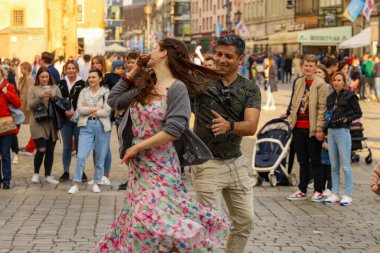 Wroclaw, Poland - April 2022: Rueda de Casino open event at market square