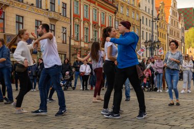 Wroclaw, Poland - April 2022: Rueda de Casino open event at market square