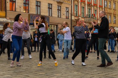 Wroclaw, Poland - April 2022: Rueda de Casino open event at market square