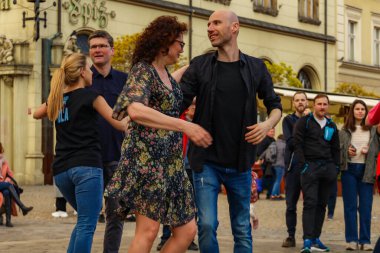 Wroclaw, Poland - April 2022: Rueda de Casino open event at market square