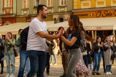 Wroclaw, Poland - April 2022: Rueda de Casino open event at market square