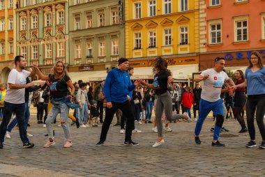 Wroclaw, Poland - April 2022: Rueda de Casino open event at market square